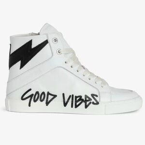 Zadig & Voltaire White and Black Lightning Bolt Sneakers